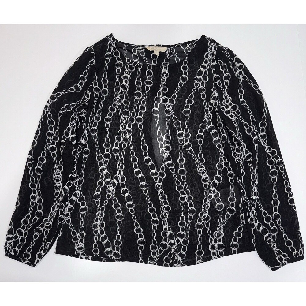 banana republic Black Chiffon Blouse With Hold Chain Pattern XS.‎ Slit Back